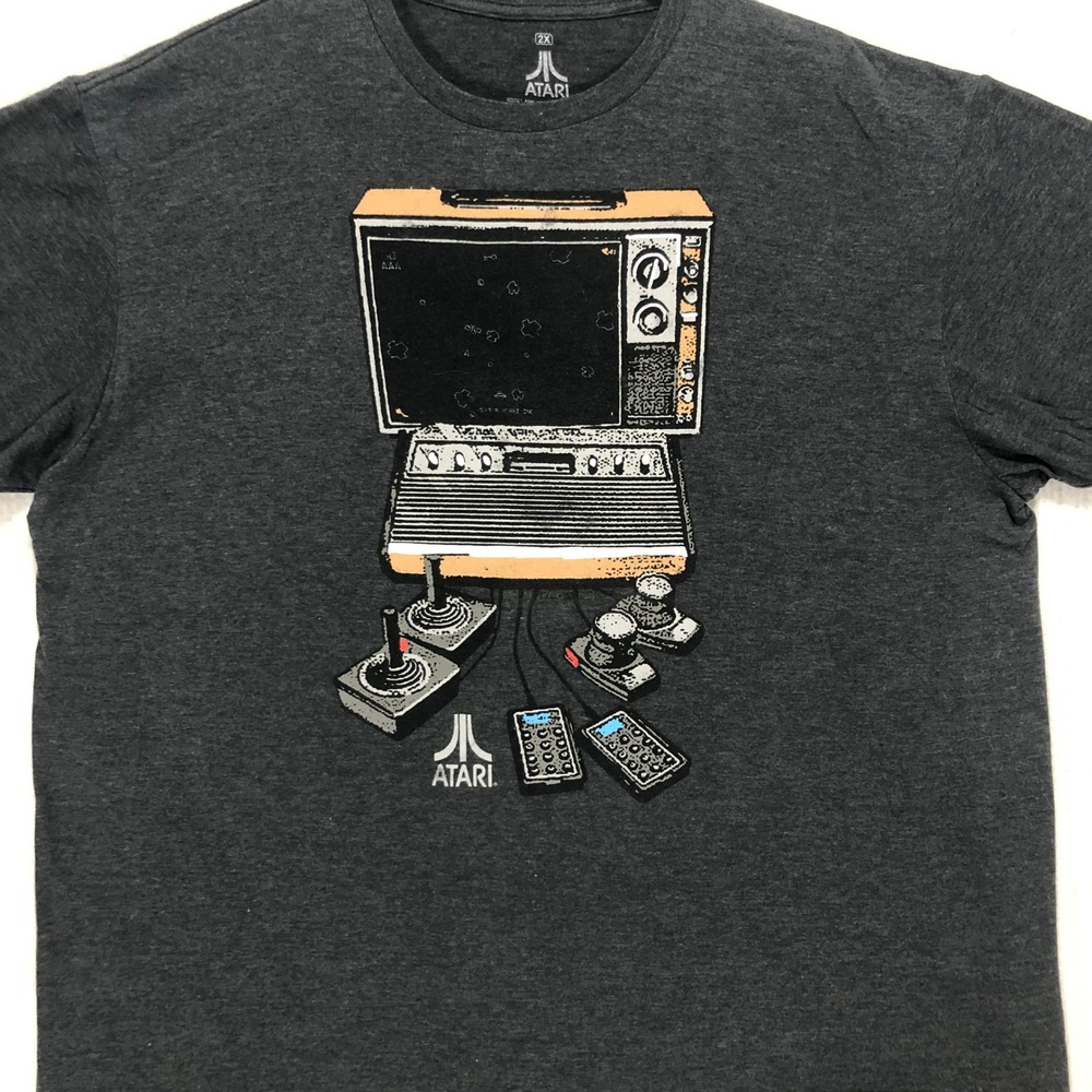 Atari‎ Mens 2X Graphic T-Shirt Charcoal Heather Gray Retro Gaming Console Tee